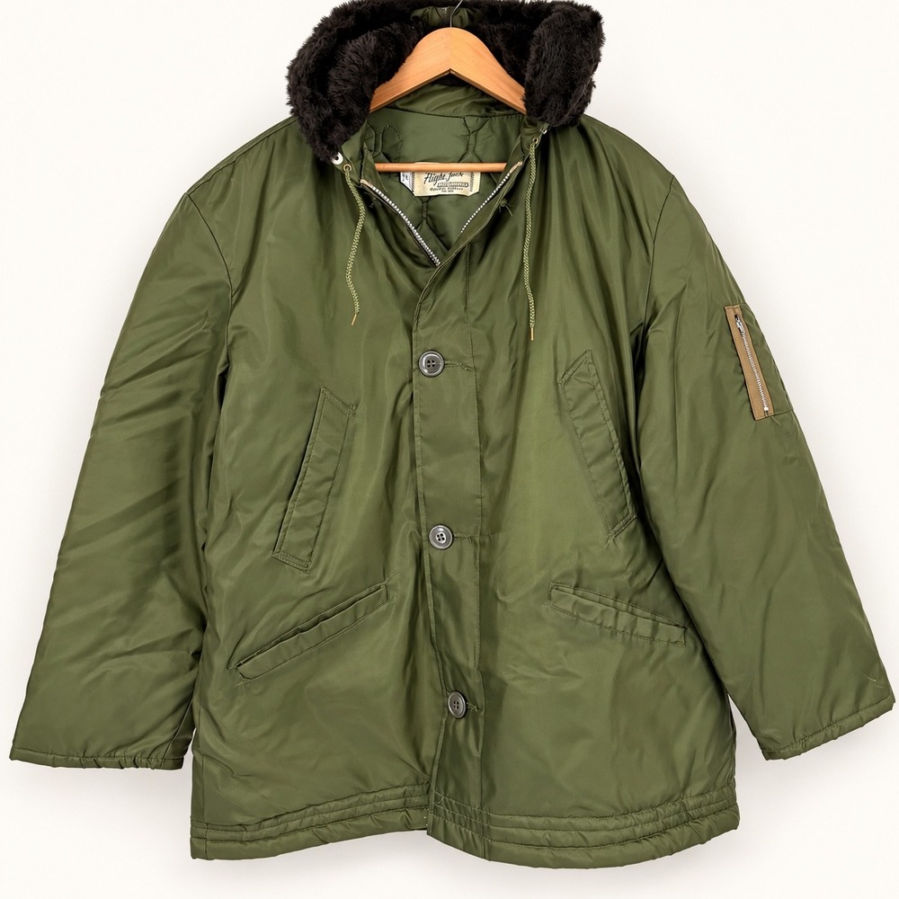 Vintage 70s Flight Jackets Large N-3B Style Nylon Snorkel Parka Faux Fur Hood